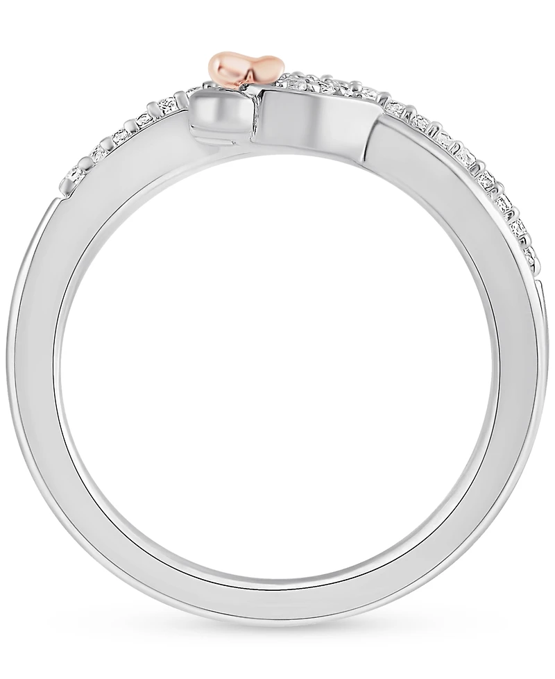 Disney Wonder Fine Jewelry Black & White Diamond Minnie & Mickey Mouse Wrap Ring (1/6 ct. t.w.) in Sterling Silver & Rose Gold-Plate