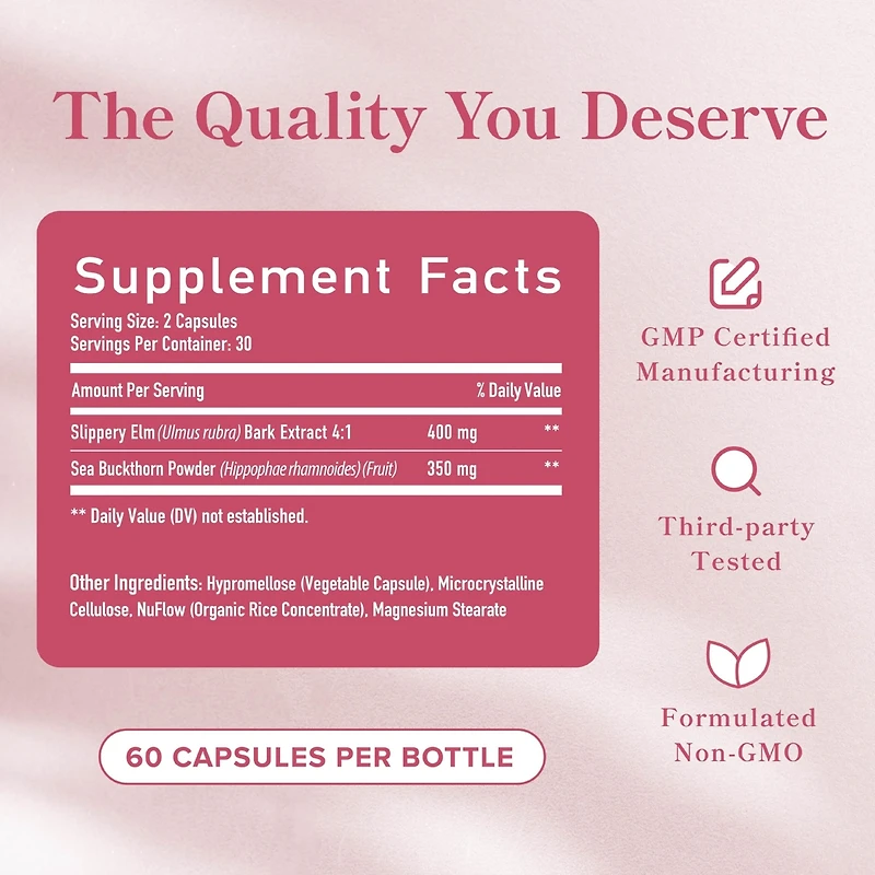 Slippery Elm Bark & Sea Buckthorn Capsules, 60ct