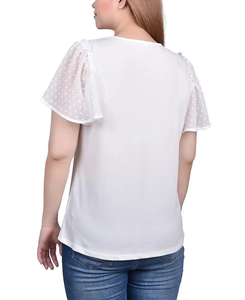 Ny Collection Petite Clip Dot Flutter Sleeve Top