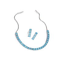Sohi Women's Blue Crystal Bling Necklace And Earrings (Set Of 2