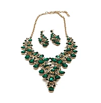 Sohi Women's Green Maxi Stone Necklace And Earrings (Set Of 2)
