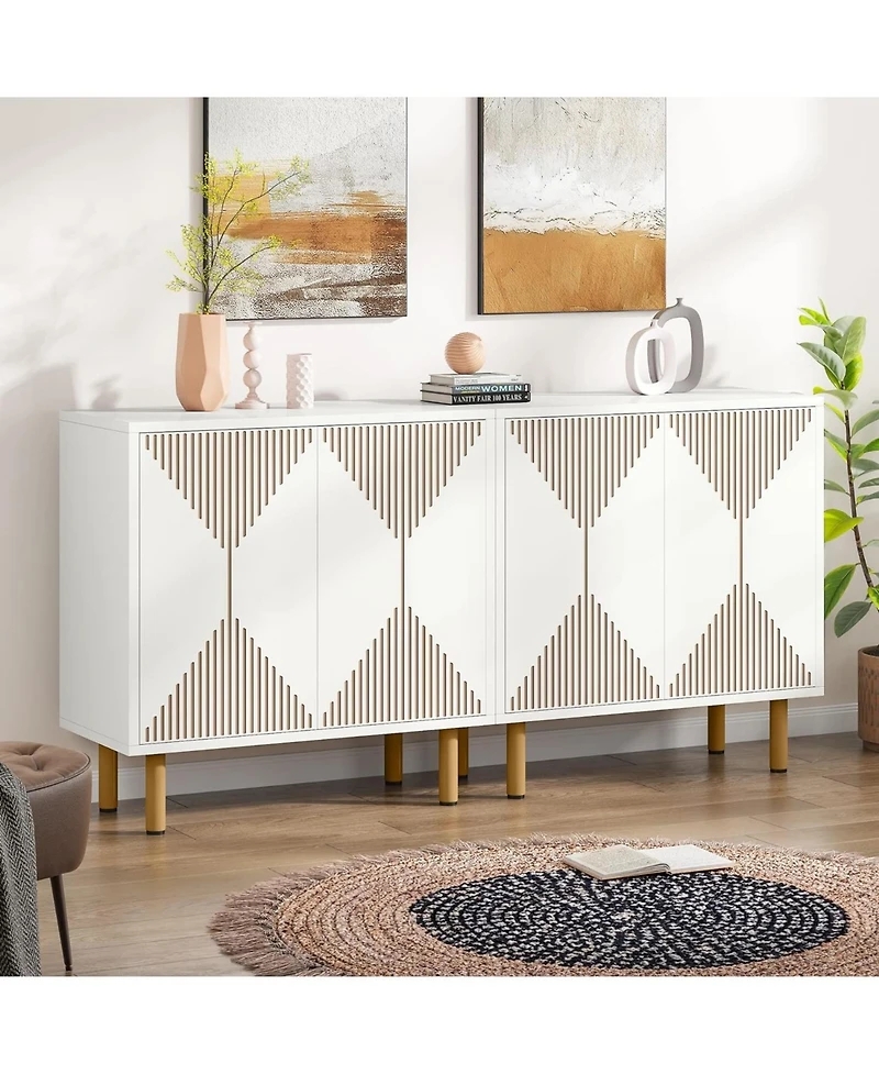 Tribesigns Modern White Storage Cabinet Set, Classic 59 inches Sideboard with doors for Living Room, Dining Garage