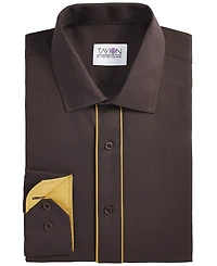 Tayion Collection Men's Brown & Gold Slim Fit Dress Shirt