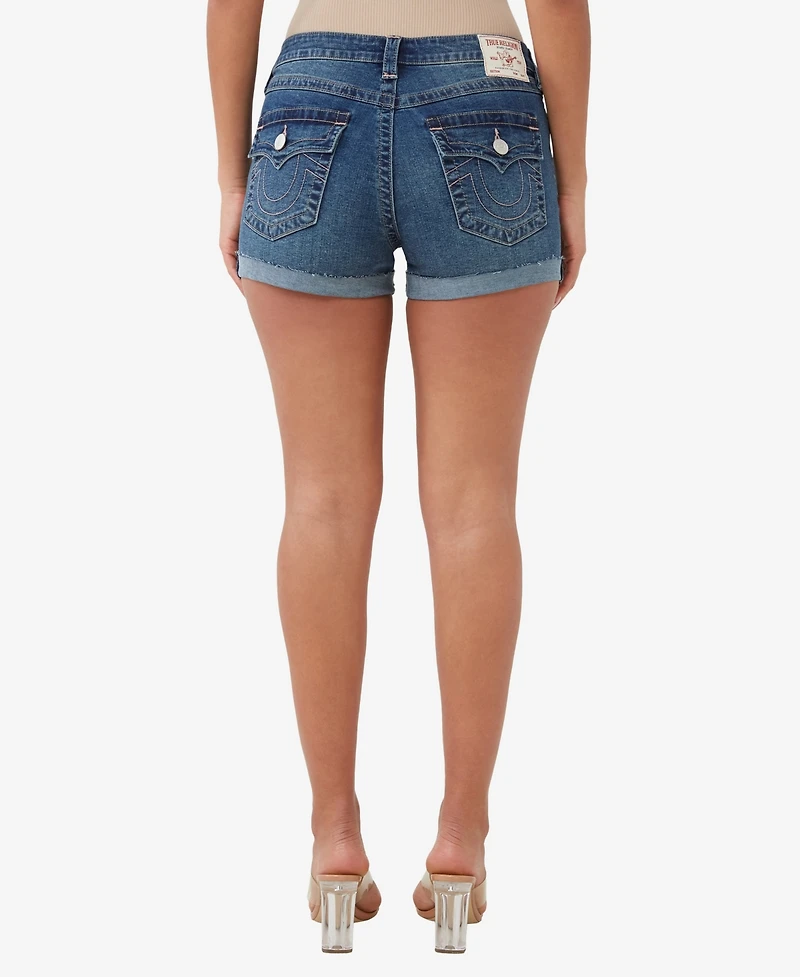 True Religion Women's Jennie Flap Rolled Denim Shorts