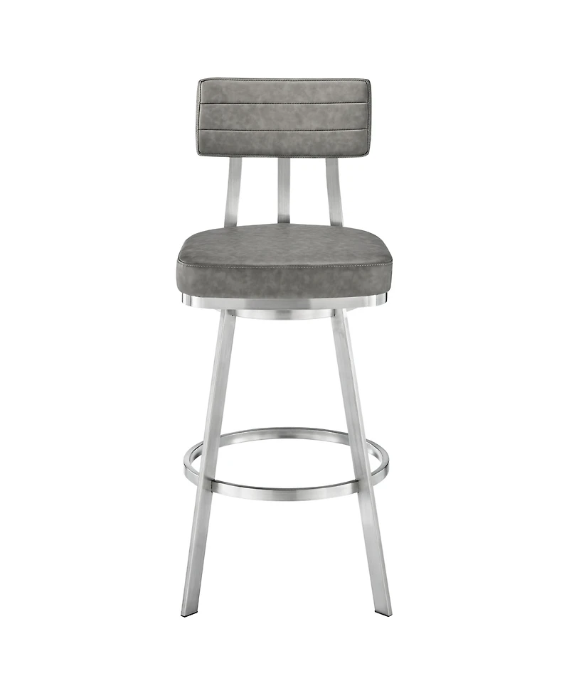 Armen Living Benjamin 30" Swivel Bar Stool in Brushed Stainless Steel with Faux Leather