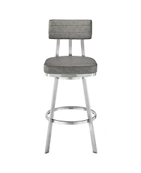 Armen Living Benjamin 30" Swivel Bar Stool in Brushed Stainless Steel with Faux Leather