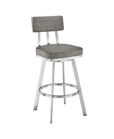 Armen Living Benjamin 30" Swivel Bar Stool in Brushed Stainless Steel with Faux Leather