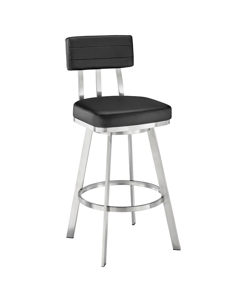 Armen Living Benjamin 30" Swivel Bar Stool Brushed Stainless Steel with Faux Leather