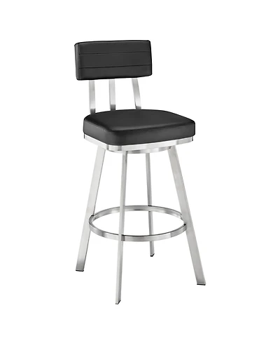 Armen Living Benjamin 30" Swivel Bar Stool Brushed Stainless Steel with Faux Leather