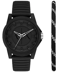 A|X Armani Exchange Men's Three Hand Black Silicone Watch 44mm Set
