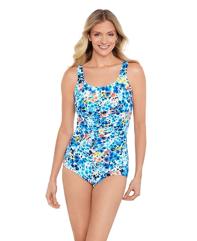 ShapeSolver by Mimi Flamingo Women's Mastectomy Shirred Front Girl Leg One-Piece Swimsuit