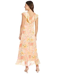 London Times Petite Short-Sleeve Chiffon Maxi Dress