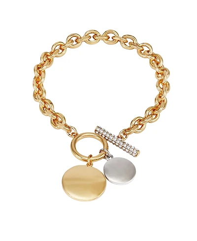 T Tahari Gold-Tone Coin Pendant Toggle Line Bracelet