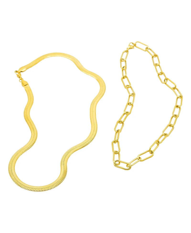 Adornia Tarnish Resistant 14K Gold-Plated Set of Herringbone and Paper Clip Necklaces