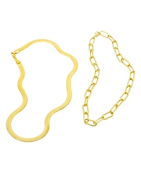 Adornia Tarnish Resistant 14K Gold-Plated Set of Herringbone and Paper Clip Necklaces