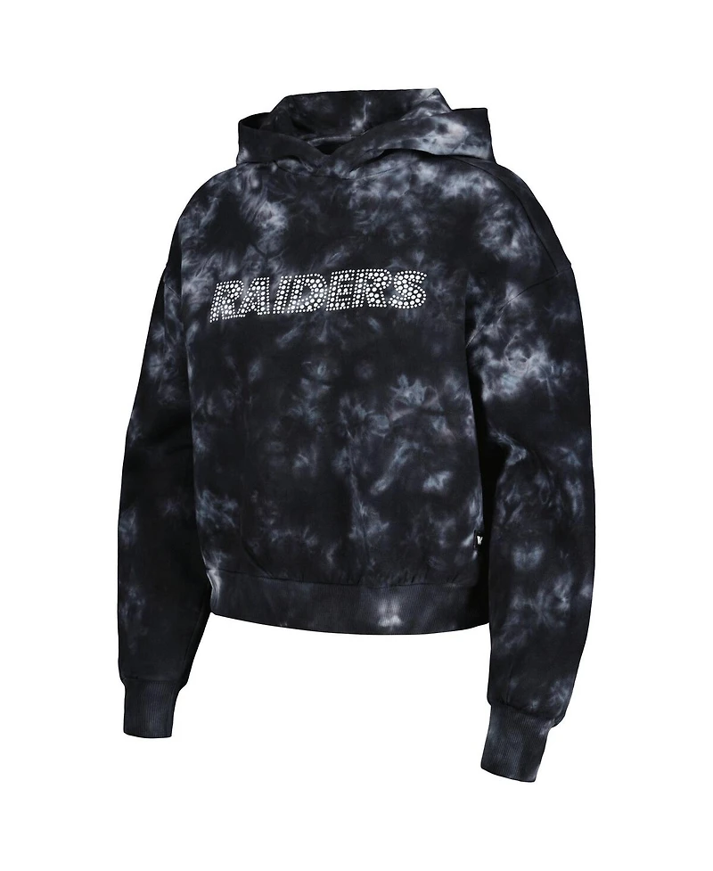Women's The Wild Collective Black Las Vegas Raiders Tie-Dye Cropped Pullover Hoodie