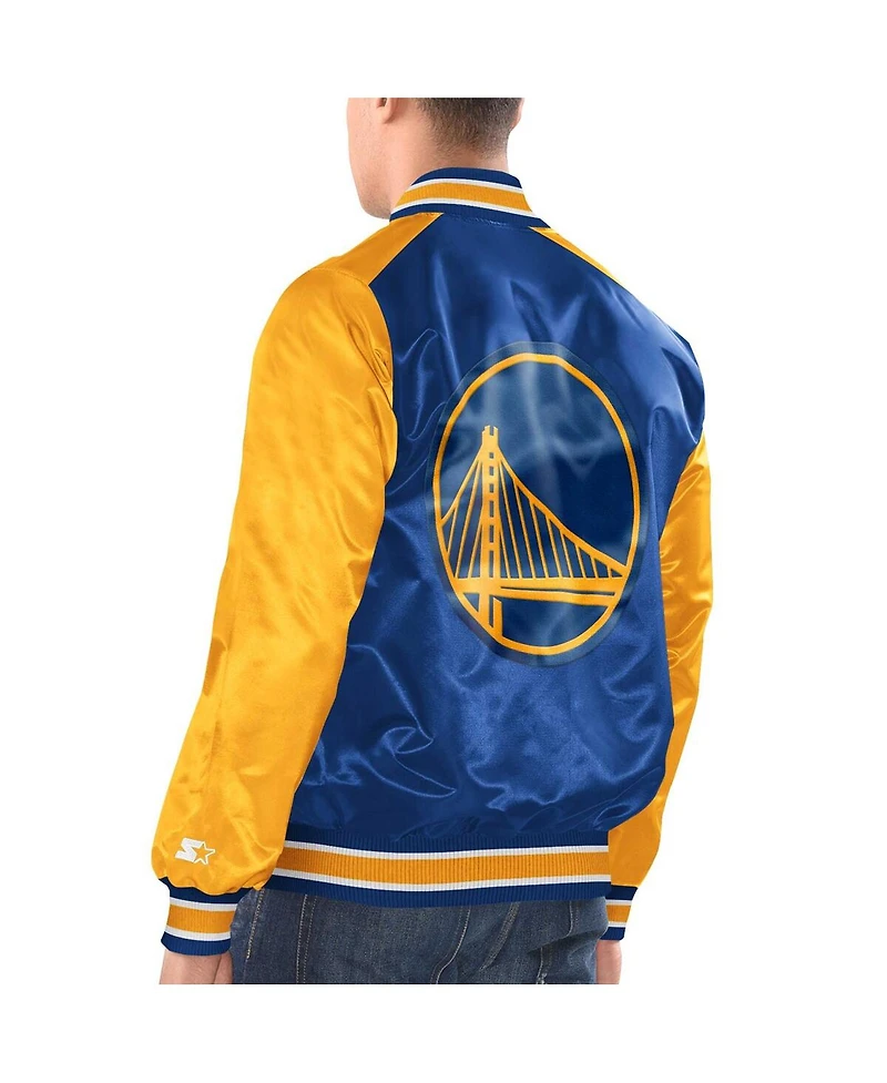 Men's Starter Royal, Gold Golden State Warriors Renegade Satin Full-Snap Varsity Jacket