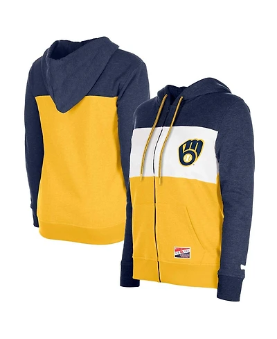 Women's New Era Navy Milwaukee Brewers Colorblock Full-Zip Hoodie Jacket