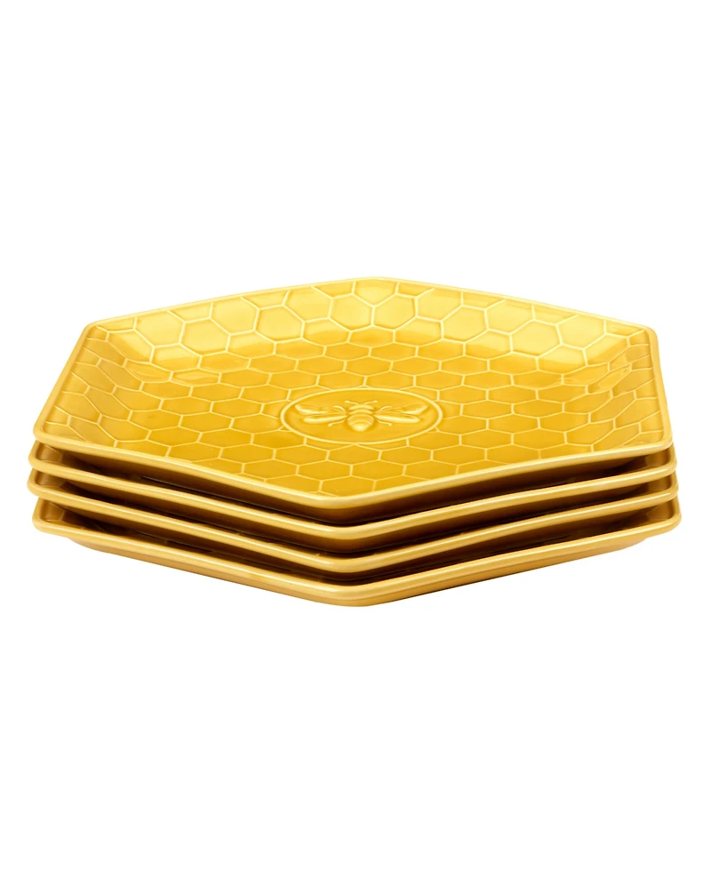 Certified International French Bees Set of 4 Embossed Honeycomb Dinner Plates