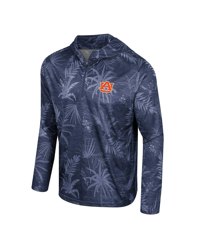Men's Colosseum Navy Auburn Tigers Palms Printed Lightweight Quarter-Zip Hooded Top