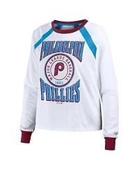 Women's Wear by Erin Andrews White Distressed Philadelphia Phillies Raglan Long Sleeve T-shirt