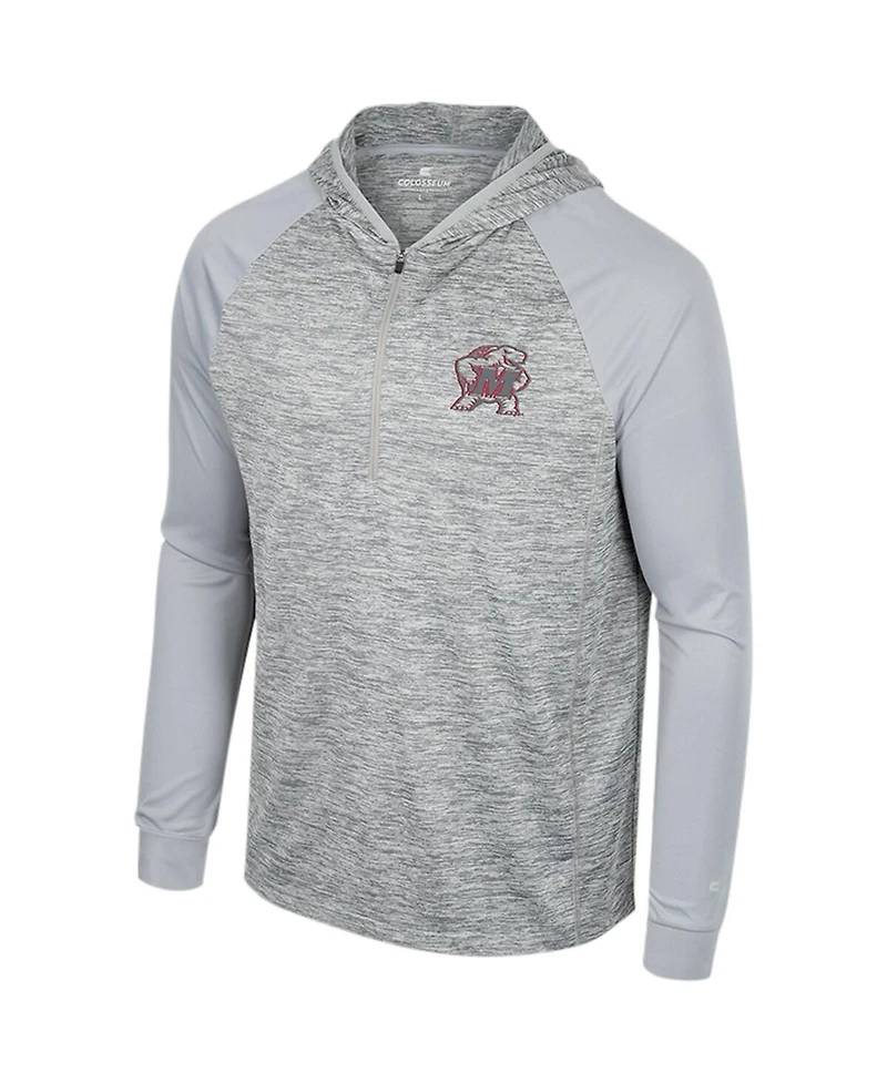 Men's Colosseum Gray Maryland Terrapins Cybernetic Raglan Quarter-Zip Hooded Top