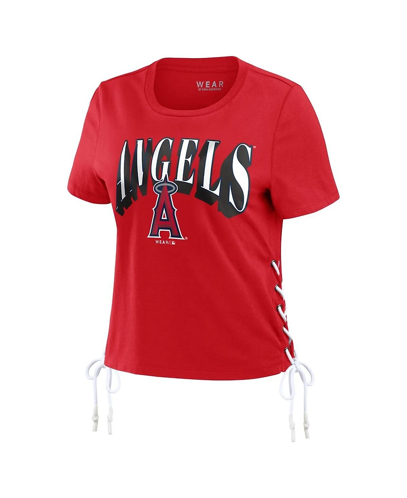 Women's Wear by Erin Andrews Red Los Angeles Angels Side Lace-Up Cropped T-shirt