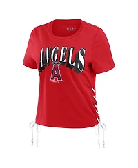 Women's Wear by Erin Andrews Red Los Angeles Angels Side Lace-Up Cropped T-shirt