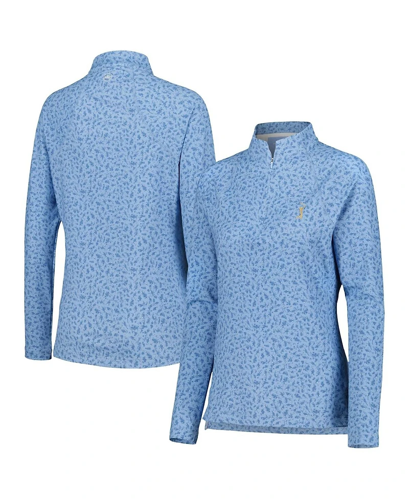 Women's Peter Millar Blue The Players Printed Raglan Perth Quarter-Zip Top