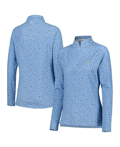 Women's Peter Millar Blue The Players Printed Raglan Perth Quarter-Zip Top