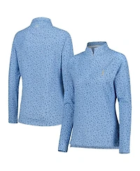 Women's Peter Millar Blue The Players Printed Raglan Perth Quarter-Zip Top
