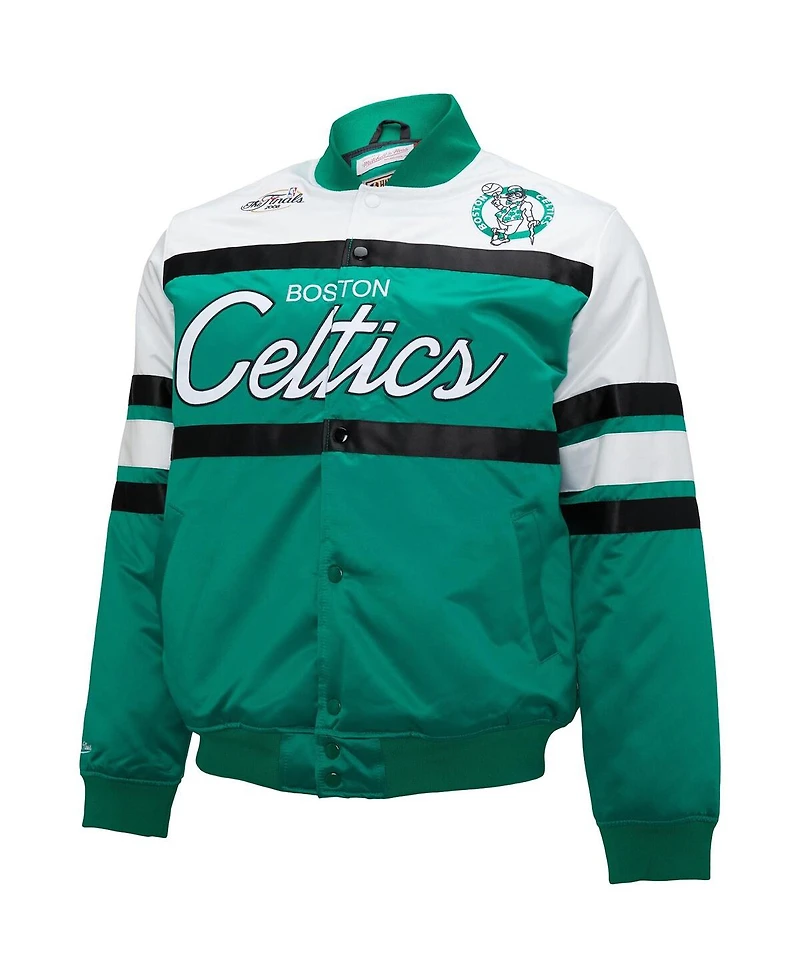 Men's Mitchell & Ness Kelly Green, White Boston Celtics Big and Tall Heavyweight Full-Snap Satin Jacket