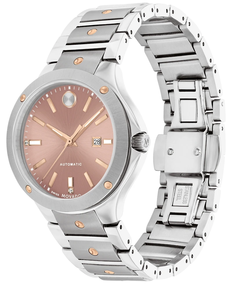 Movado Women's Swiss Automatic Se Diamond Accent Stainless Steel Bracelet Watch 33mm
