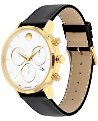 Movado Men's Swiss Chronograph Museum Classic Black Leather Strap Watch 42mm