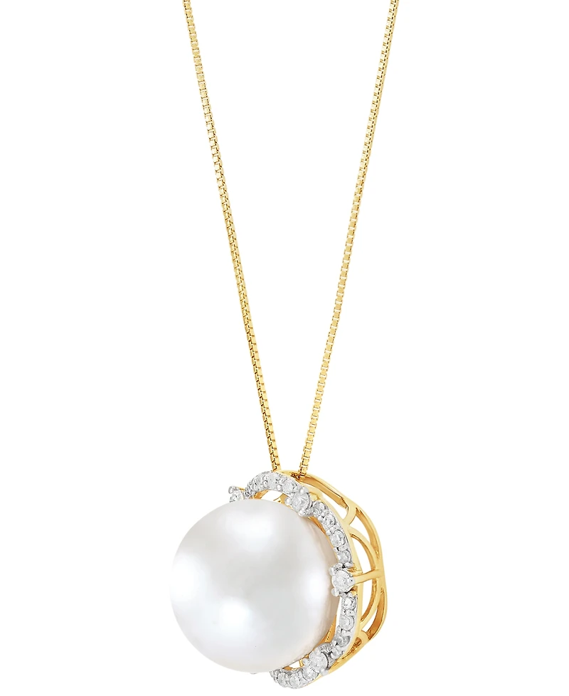 Honora Cultured Ming Pearl (12mm) & Diamond (1/4 ct. t.w.) Halo 18" Pendant Necklace in 14k Gold