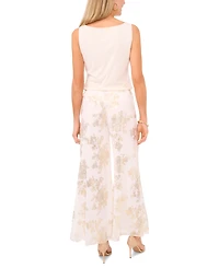 Msk Women's Glitter Chiffon Wide-Leg Pull-On Pants