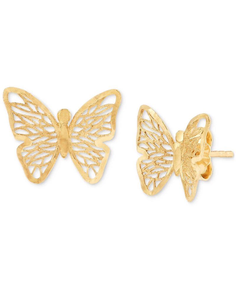 Italian Gold Filigree Openwork Butterfly Stud Earrings in 10k Gold