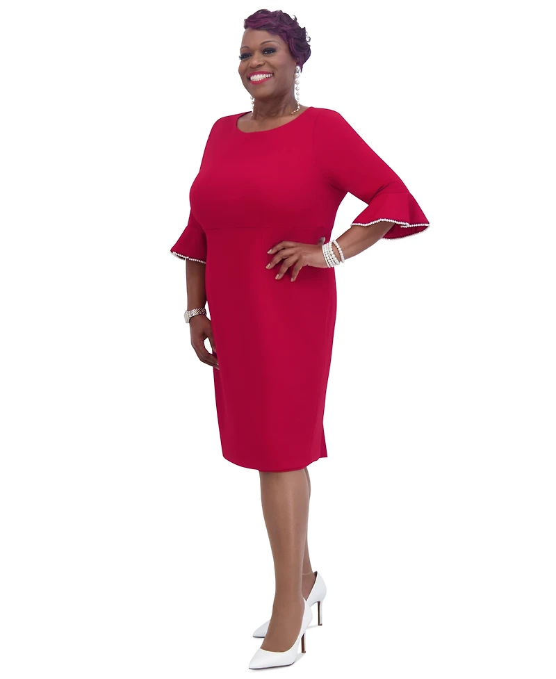 Kasper Kat Elbow-Sleeve Ruffled-Cuff Dress