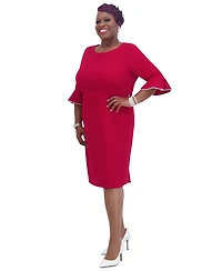 Kasper Kat Elbow-Sleeve Ruffled-Cuff Dress