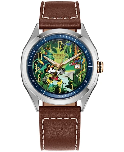 Citizen Eco-Drive Men's Disney Mickey Mouse Explorer Brown Leather Strap Watch 41mm
