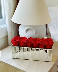 Rose Box Nyc Red Flame Long Lasting Preserved Real Roses in Modern Mirrored Centerpiece Vase, 12 Roses