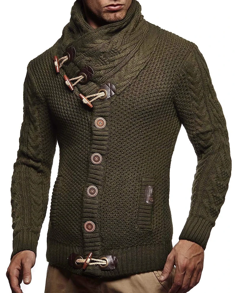 Leif Nelson Men's Knitted Turtleneck Jacket - Winter Cardigan Sweaters for Men