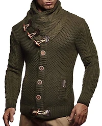 Leif Nelson Men's Knitted Turtleneck Jacket - Winter Cardigan Sweaters for Men