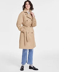 Karl Lagerfeld Paris Women's Ruched-Sleeve Trench Coat