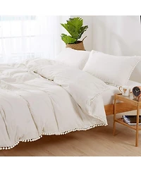 MarCielo 3 Piece Cotton Duvet Cover Pompom Set Queen