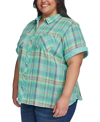 Tommy Hilfiger Plus Size Plaid Short-Sleeve Camp Shirt