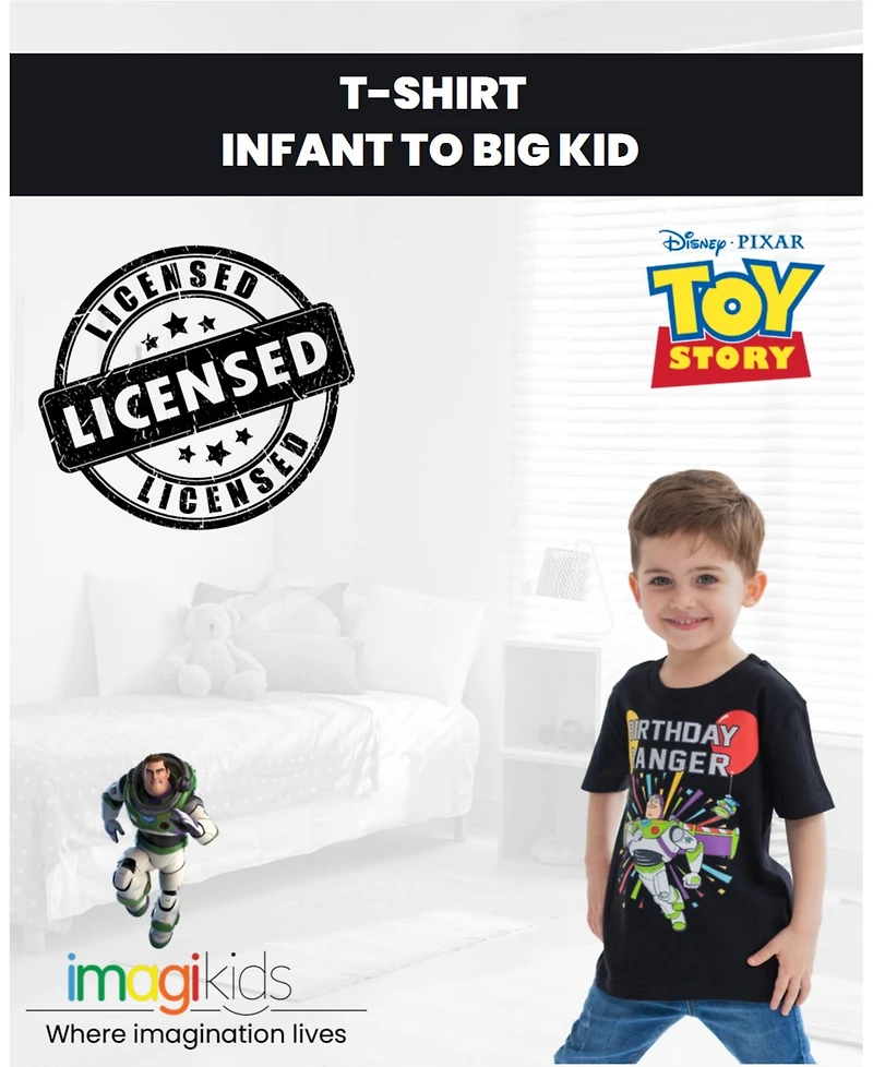 Disney Boys Pixar Toy Story Buzz Lightyear Birthday Graphic T-Shirt Black