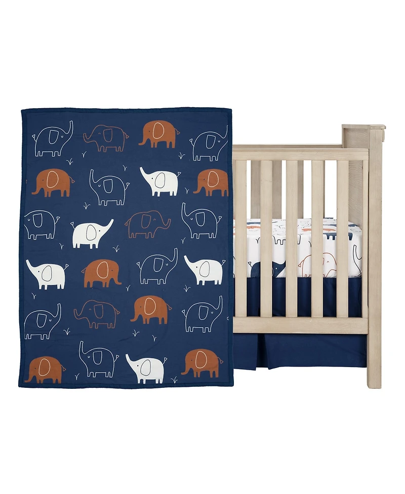 Lambs & Ivy Playful Elephant Blue/White Cotton 3-Piece Baby Crib Bedding Set
