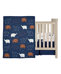 Lambs & Ivy Playful Elephant Blue/White Cotton 3-Piece Baby Crib Bedding Set