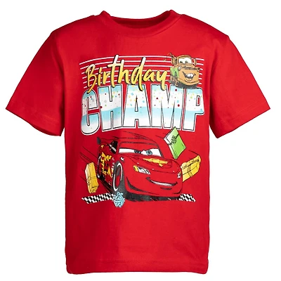 Disney Boys Pixar Cars Lightning McQueen Birthday Graphic T-Shirt Red